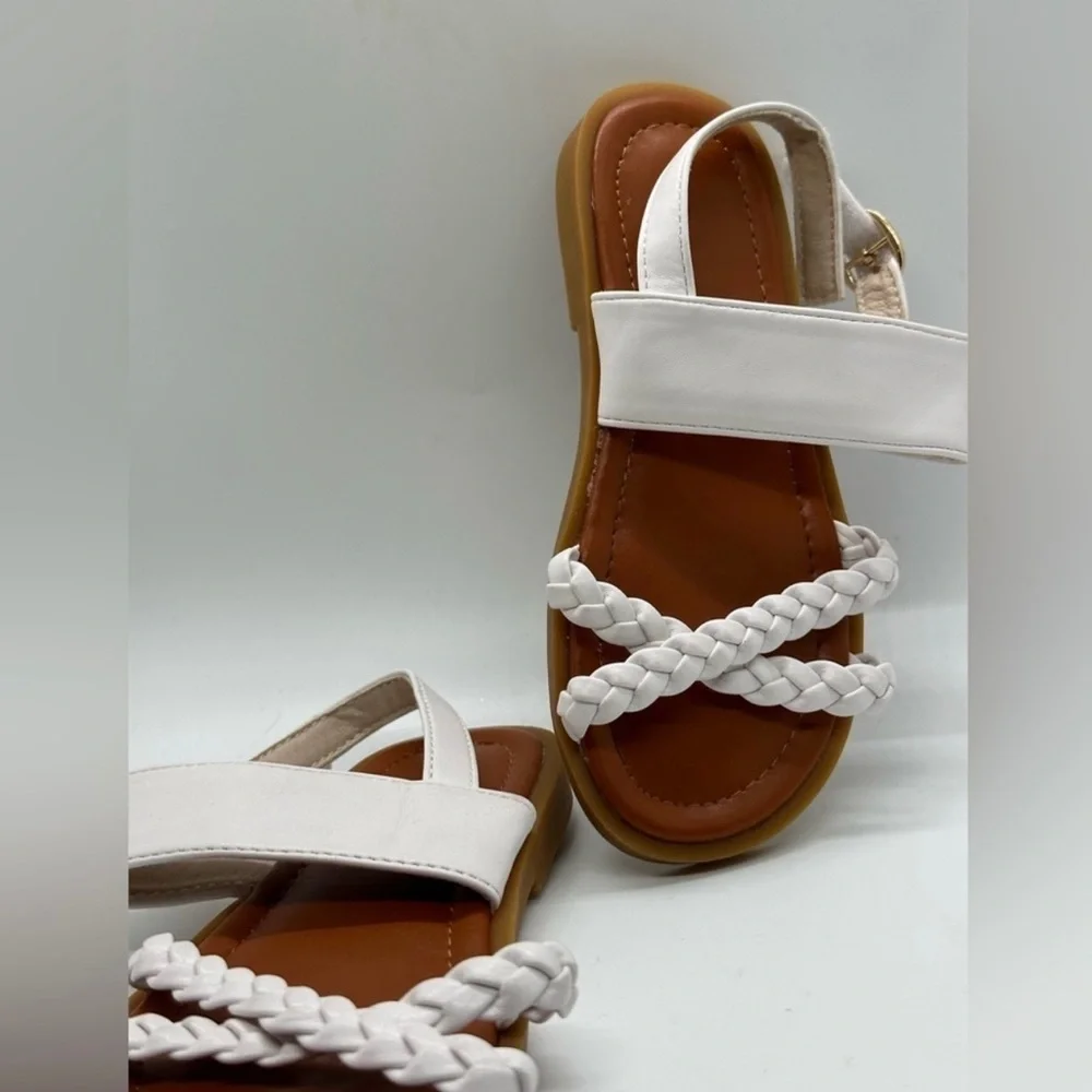 Toddler Girl's White Criss Cross Multi Strap Roped Sandals - Picture 2 of 5